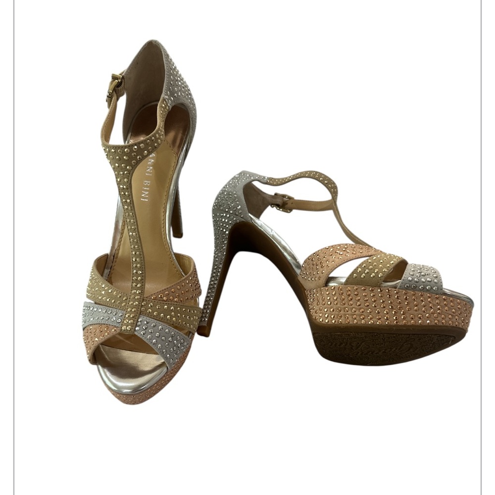 Gianni Bini Twinkle Elegant Rhinestone Embellished Heels Cooper/Silver Size 8.5